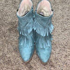Turquoise fringe boots